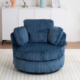 Oversized 360 Degreed Swivel Accent Chair Modern Soft Plush Corduroy Round Barrel Chair for Living Room Bedroom with Pillows, Blue