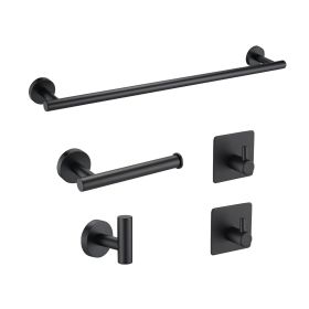 Bathroom Hardware Set;  Matte Black Stainless Steel Bathroom Hardware Set;  Including 16" Hand Towel Bar;  Toilet Paper Holder;  Robe Towel Hooks
