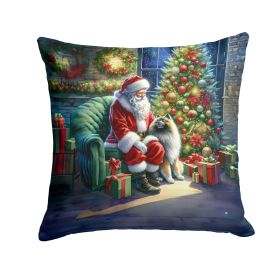 Keeshond and Santa Claus Throw Pillow Machine Washable, Indoor Outdoor Decorative Pillow for Couch, Bed or Patio, 18Hx18W