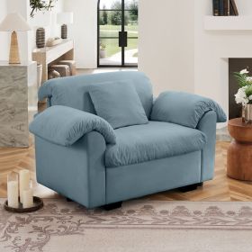 Modern Deep Seat Single Sofa, Upholstered Accent Chair With Fluffy Armrest Pillows and Backrest,Velvet Fabric Single Sofa With Storage Function