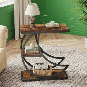 3-Tier End Table, Industrial Side Tables with 3 Storage Shelves, Couch Side Desk with Half Crescent Moon Metal Frame for Living Room