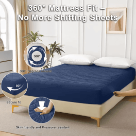 Diamond Grid Ultrasonic Waterproof Mattress Protector (Option: Navy blue-Twin)