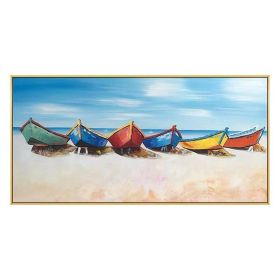 Hand Painted Boat Beach Canvas Painting Landscape Oil Painting For Living Room Salon Decoration Modern Wall Art Picture Handmade (size: 90X120cm)