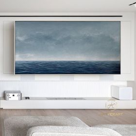 Hand Painted Blue Ocean Wave Landscape Oil Painting On Canvas Large Abstract Custom Original Sea Beach Acrylic Painting Living Room Wall Art Home (Style: 01, size: 120x240cm)