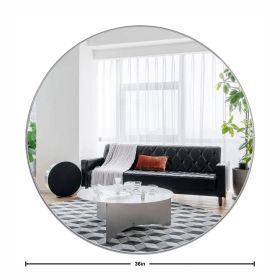 Deep Frame 36" Round Mirror, Modern Dresser Mirror Wall Mounted Decor Metal Frame for Bedroom Living Room Entryway Fireplace Mantel Dining Room (Color: Silver)