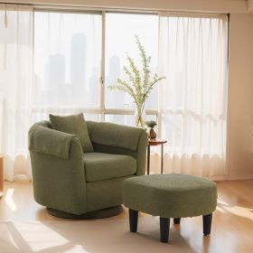 Swivel Accent Chair with Ottoman Set, Modern Chenille Barrel Armchair with Removable Back Pillow & 2 Armrest Covers for Living Room, Bedroom, Off (Main Color: Green, Main Material: Chenille)